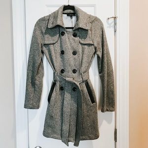 Grey Pea Coat double breasted, size small cotton